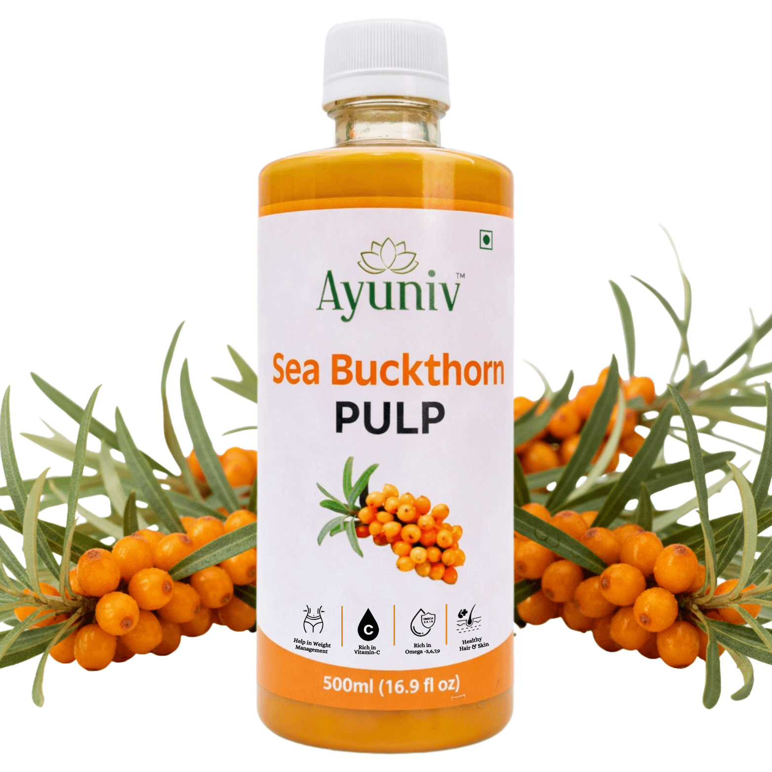 Ayuniv Sea Buckthorn Juice – High Vitamin C, Omega 3-6-7-9 & Antioxidants for Immunity & Energy